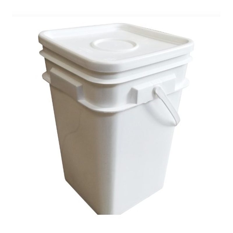 Cubeta cuadrada de plástico blanca de 16 litros con tapa y asa